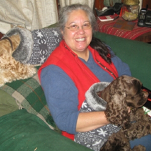 Here I am sitting with Pogo and Stormy!